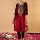 Ethnic Motifs Embroidered Straight Zari Work Kurta With Pencil Pants