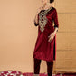 Ethnic Motifs Embroidered Straight Zari Work Kurta With Pencil Pants