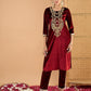 Ethnic Motifs Embroidered Straight Zari Work Kurta With Pencil Pants