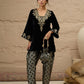 Ethnic Motifs Embroidered Thread Work Velvet Kurta With Patiala