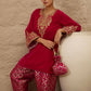 Ethnic Motifs Embroidered Thread Work Velvet Kurta With Trousers