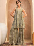Ethnic Motifs Embroidered Tiered Kurti With Sharara