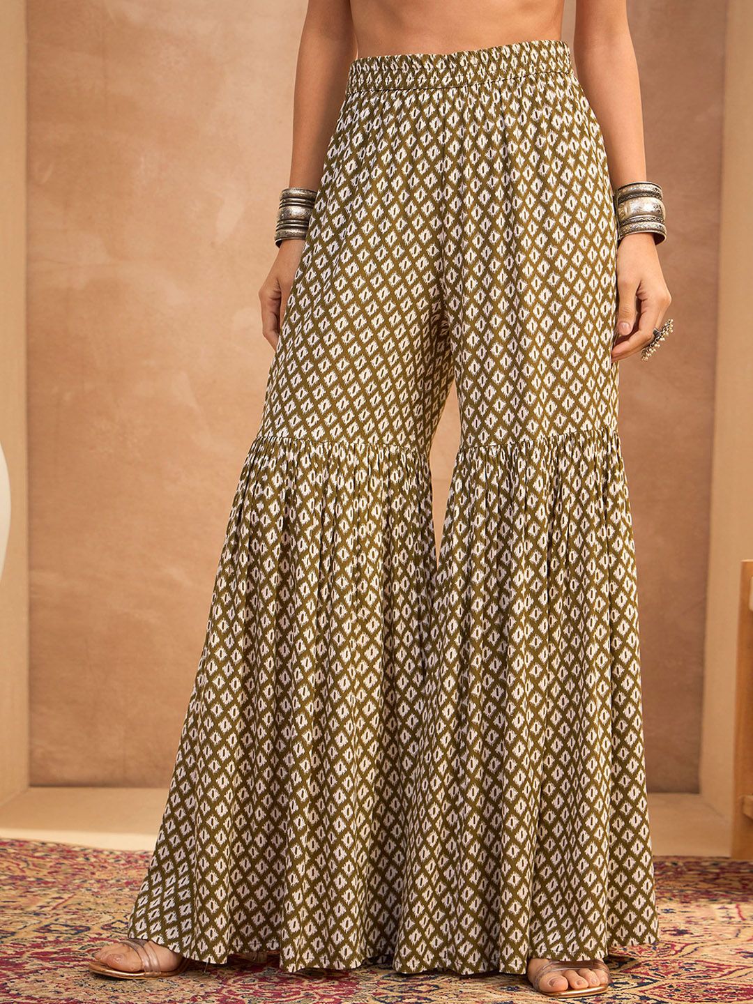 Ethnic Motifs Embroidered Tiered Kurti With Sharara