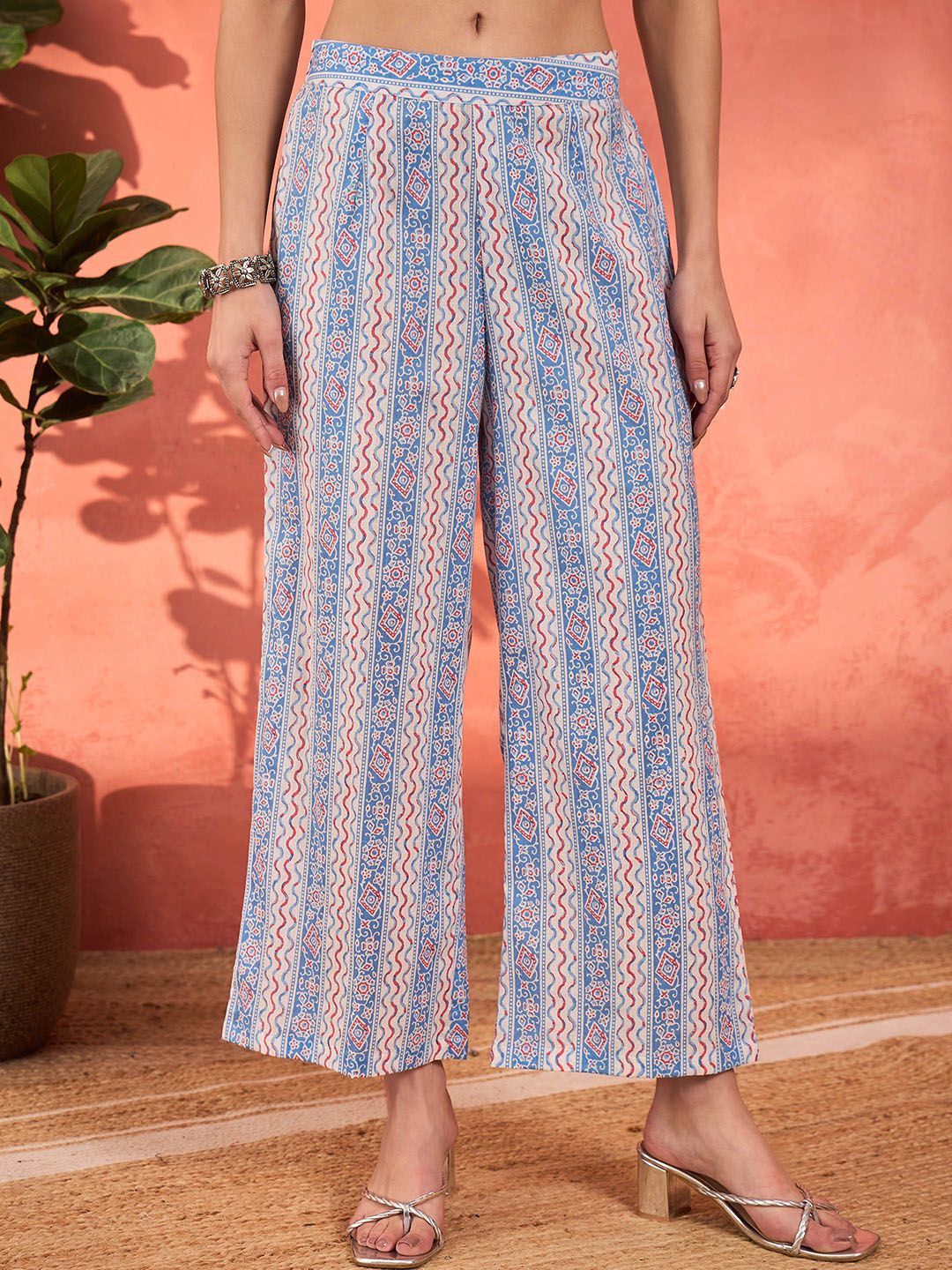 Ethnic Motifs Printed Pleated Pure Cotton Kurta With Palazzos & Dupatta