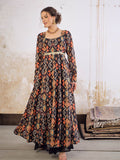 Ethnic Motifs Printed Square Neck Empire Sequinned Ikkat Anarkali Kurta