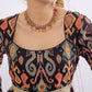 Ethnic Motifs Printed Square Neck Empire Sequinned Ikkat Anarkali Kurta