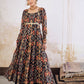 Ethnic Motifs Printed Square Neck Empire Sequinned Ikkat Anarkali Kurta