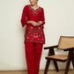 Floral Embroidered Notch Neck Thread Work Woollen Kurta with Trousers