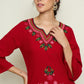 Floral Embroidered Notch Neck Thread Work Woollen Kurta with Trousers