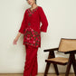 Floral Embroidered Notch Neck Thread Work Woollen Kurta with Trousers