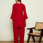 Floral Embroidered Notch Neck Thread Work Woollen Kurta with Trousers