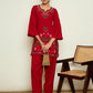 Floral Embroidered Notch Neck Thread Work Woollen Kurta with Trousers
