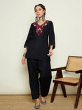 Floral Embroidered Regular Thread Work Woollen Kurta with Trousers
