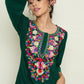 Floral Embroidered Regular Thread Work Woollen Kurta with Trousers