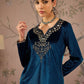 Floral Embroidered Round Neck Long Sleeves Regular Velvet Kurta