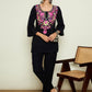 Floral Embroidered Round Neck Thread Work Woollen Kurta with Trousers