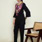 Floral Embroidered Round Neck Thread Work Woollen Kurta with Trousers