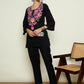 Floral Embroidered Round Neck Thread Work Woollen Kurta with Trousers