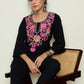 Floral Embroidered Round Neck Thread Work Woollen Kurta with Trousers