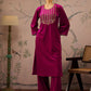 Floral Embroidered Round Neck Three-Quarter Sleeves Regular Velvet Kurta