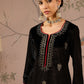 Floral Embroidered Round Neck Three-Quarter Sleeves Regular Velvet Kurta