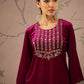 Floral Embroidered Round Neck Three-Quarter Sleeves Regular Velvet Kurta
