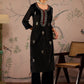Floral Embroidered Round Neck Three-Quarter Sleeves Regular Velvet Kurta
