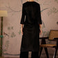 Floral Embroidered Round Neck Three-Quarter Sleeves Regular Velvet Kurta