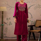 Floral Embroidered Round Neck Three-Quarter Sleeves Regular Velvet Kurta