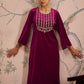 Floral Embroidered Round Neck Three-Quarter Sleeves Regular Velvet Kurta