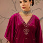 Floral Embroidered Thread Work Velvet Kaftan Kurta With Trousers