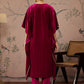 Floral Embroidered Thread Work Velvet Kaftan Kurta With Trousers