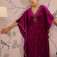 Floral Embroidered Thread Work Velvet Kaftan Kurta With Trousers