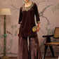 Floral Embroidered Thread Work Velvet Kurti With Trousers