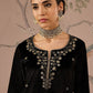 Floral Embroidered Thread Work Velvet Kurti With Trousers