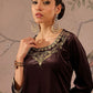 Floral Embroidered Thread Work Velvet Kurti With Trousers