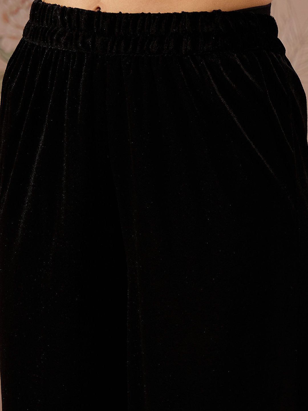 Floral Embroidered Thread Work Velvet Kurti With Trousers