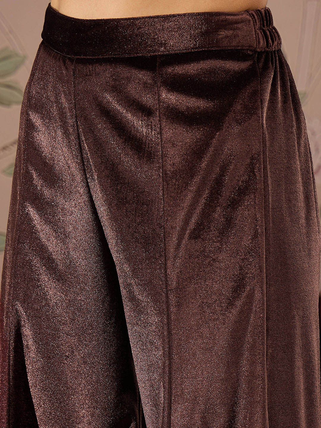 Floral Embroidered Thread Work Velvet Kurti With Trousers