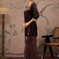 Floral Embroidered Thread Work Velvet Kurti With Trousers