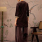 Floral Embroidered Thread Work Velvet Kurti With Trousers