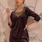 Floral Embroidered Thread Work Velvet Kurti With Trousers