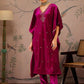 Floral Embroidered V-Neck Three-Quarter Sleeves Kaftan Velvet Kurta