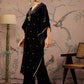 Floral Embroidered V-Neck Three-Quarter Sleeves Kaftan Velvet Kurta