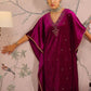 Floral Embroidered V-Neck Three-Quarter Sleeves Kaftan Velvet Kurta