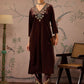 Floral Embroidered V-Neck Three-Quarter Sleeves Regular Velvet Kurta