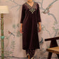 Floral Embroidered V-Neck Three-Quarter Sleeves Regular Velvet Kurta