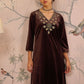 Floral Embroidered V-Neck Three-Quarter Sleeves Regular Velvet Kurta