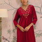 Floral Embroidered V-Neck Three-Quarter Sleeves Regular Velvet Kurta