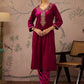 Floral Embroidered V-Neck Three-Quarter Sleeves Sequinned Velvet Kurta