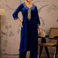 Floral Embroidered V-Neck Three-Quarter Sleeves Sequinned Velvet Kurta